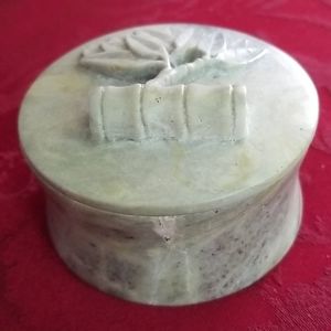 Carved Stone Round Box 3" Diameter